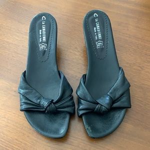 Low black Italian leather heels size 38
